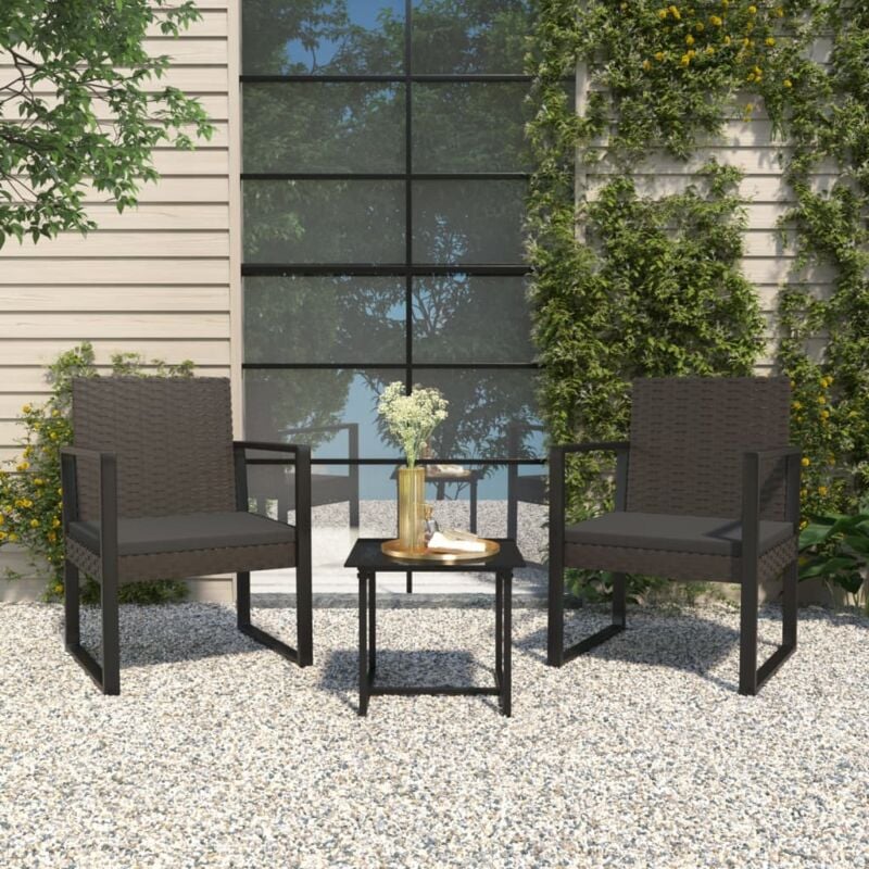 foto del prodotto set divani da giardino 3 pz con cuscini nero in polyrattan vidaxl