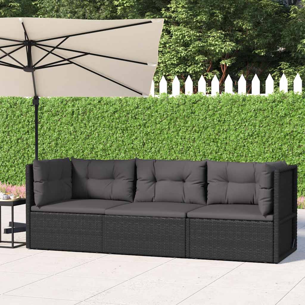 foto del prodotto set divani da giardino 3 pz con cuscini nero in polyrattancod mxl 119400