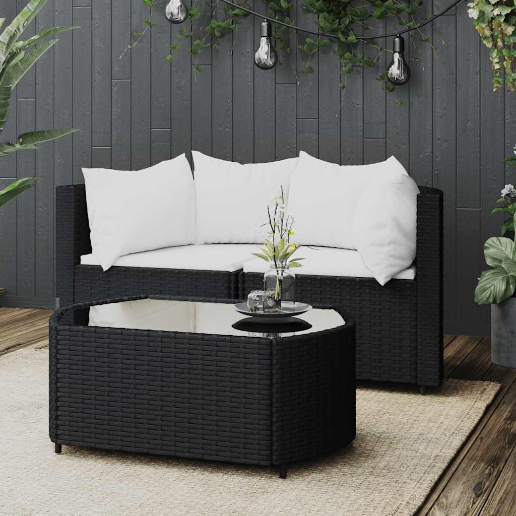 foto del prodotto set divani da giardino 3 pz con cuscini nero in polyrattancod mxl 130058