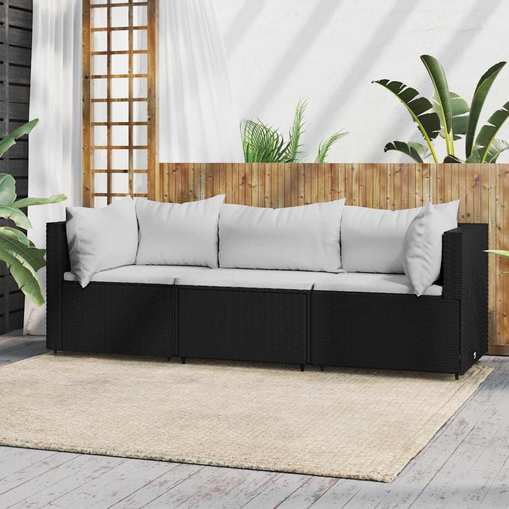 foto del prodotto set divani da giardino 3 pz con cuscini nero in polyrattancod mxl 130064