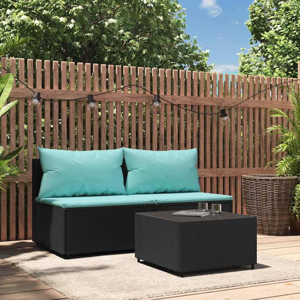 foto del prodotto set divani da giardino 3 pz con cuscini nero in polyrattancod mxl 82193
