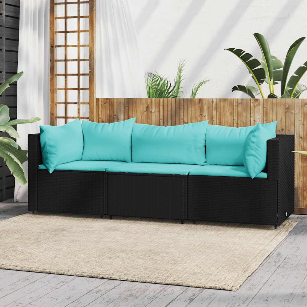 foto del prodotto set divani da giardino 3 pz con cuscini nero in polyrattancod mxl 82211