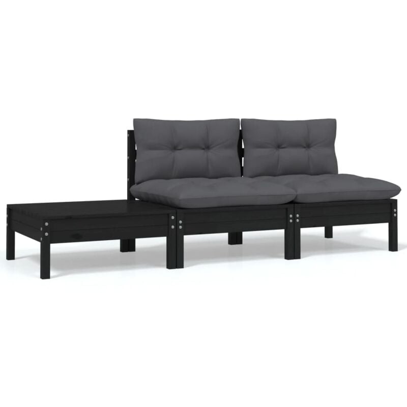 foto del prodotto set divani da giardino 3 pz con cuscini nero massello di pino vidaxl