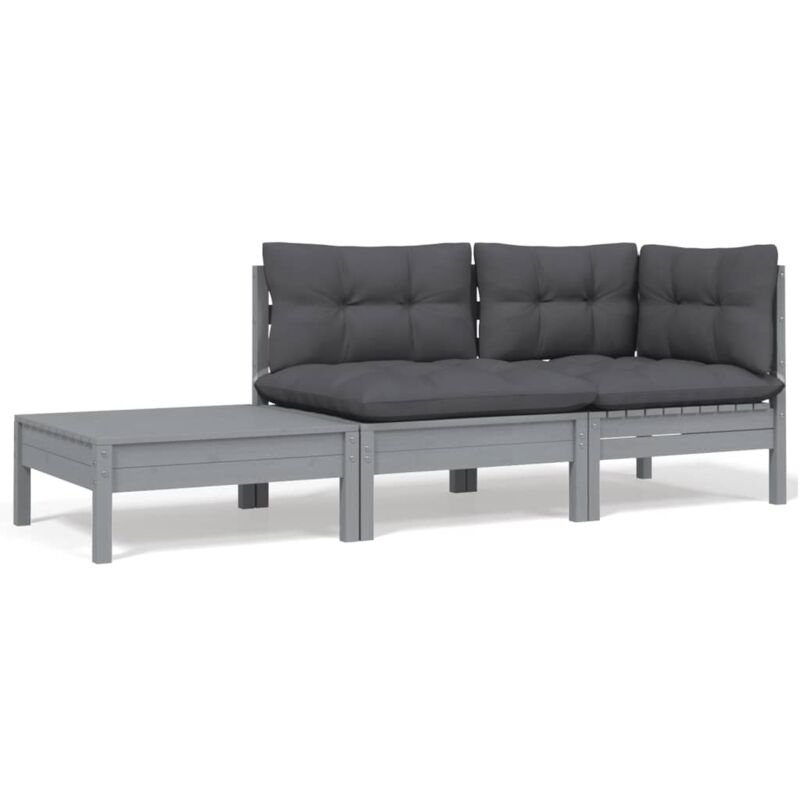 foto del prodotto set divani da giardino 3 pz grigio cuscini massello di pino vidaxl