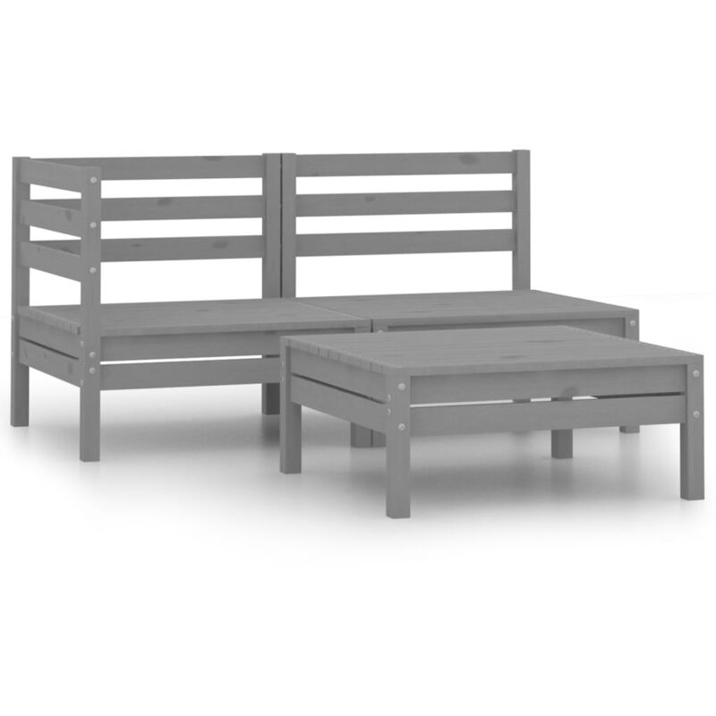 foto del prodotto set divani da giardino 3 pz in legno massello di pino grigio vidaxl