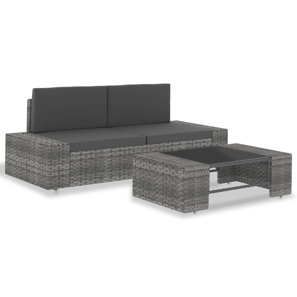 foto del prodotto set divani da giardino 3 pz in polyrattan grigio cod mxl 63750