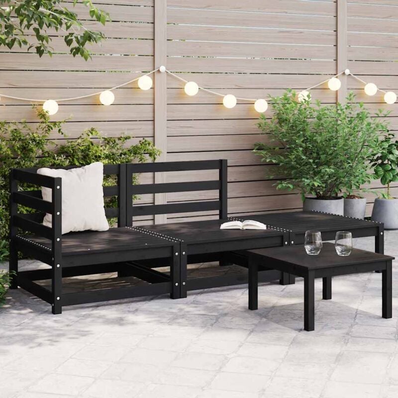 foto del prodotto set divani da giardino 3 pz nero in legno massello di pino
