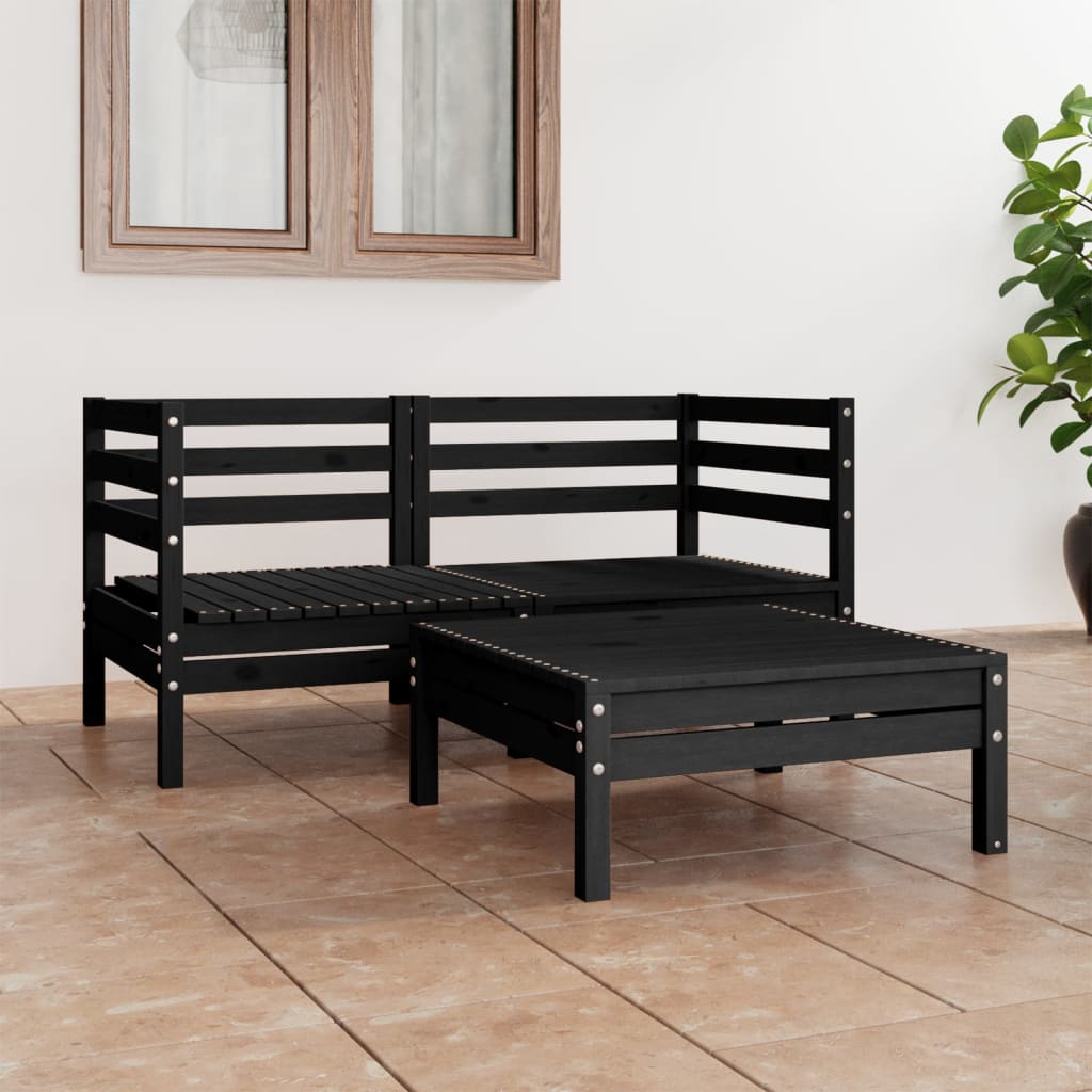 foto del prodotto set divani da giardino 3 pz nero in legno massello di pino cod mxl 37003