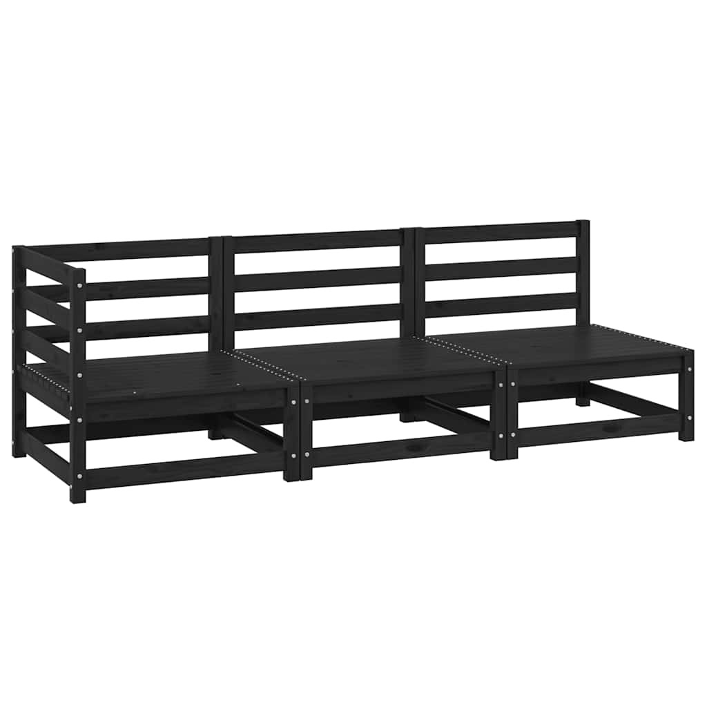 foto del prodotto set divani da giardino 3 pz nero in legno massello di pino cod mxl 39535