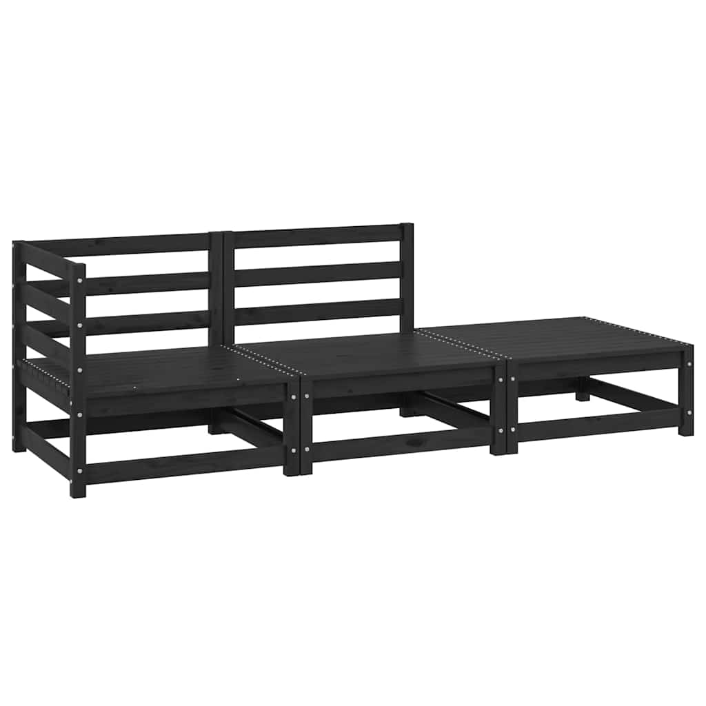 foto del prodotto set divani da giardino 3 pz nero in legno massello di pino cod mxl 39537