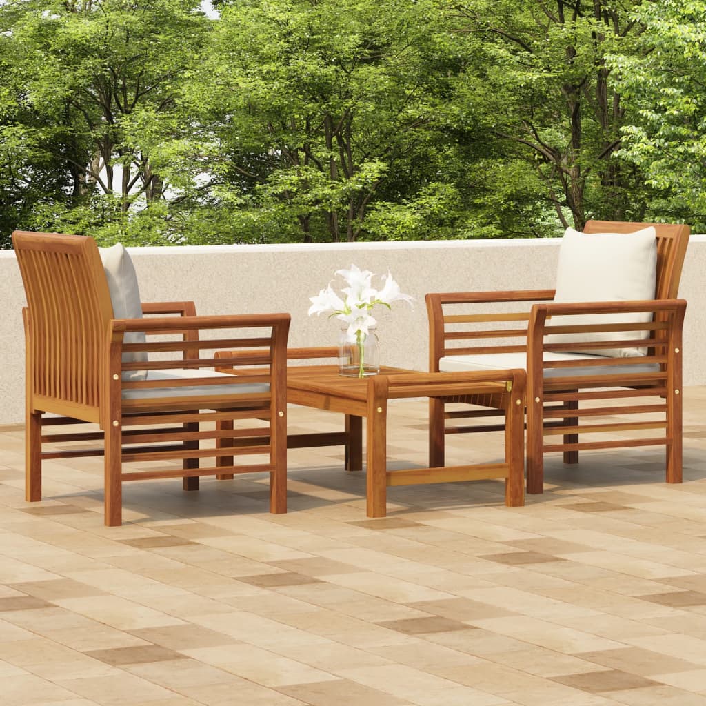 foto del prodotto set divani da giardino 3pz con cuscini in legno massello acacia cod mxl 42306