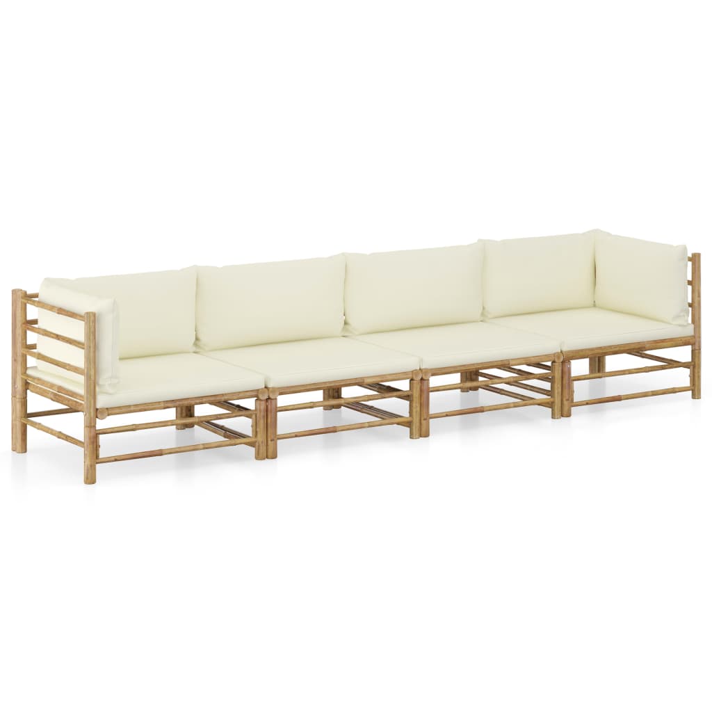 foto del prodotto set divani da giardino 4 pz con cuscini bianco crema in bamb cod mxl 39488