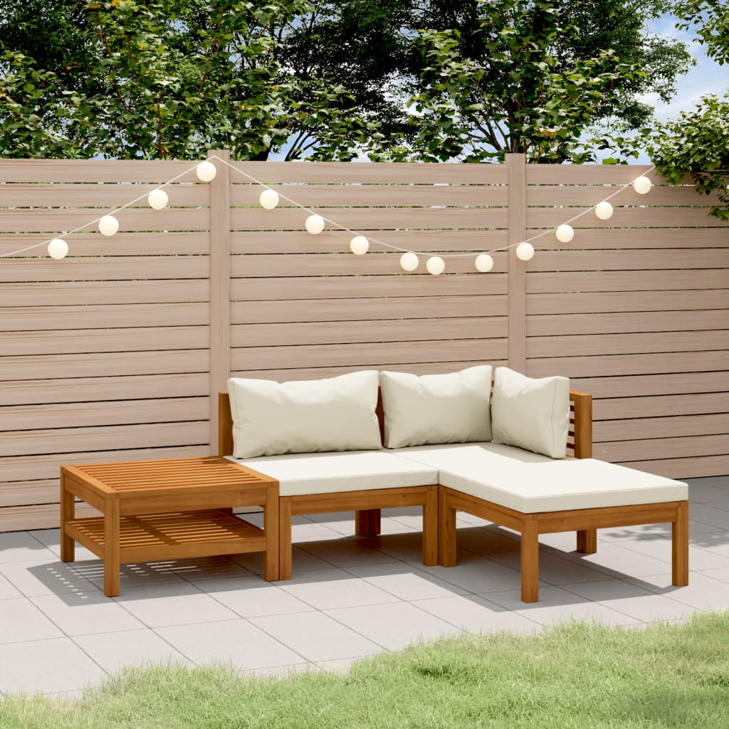 foto del prodotto set divani da giardino 4 pz con cuscini crema in legno acacia cod mxl 38168