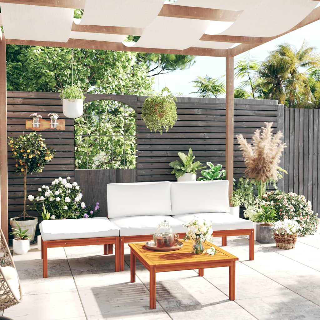 foto del prodotto set divani da giardino 4 pz con cuscini crema massello acacia cod mxl 44020