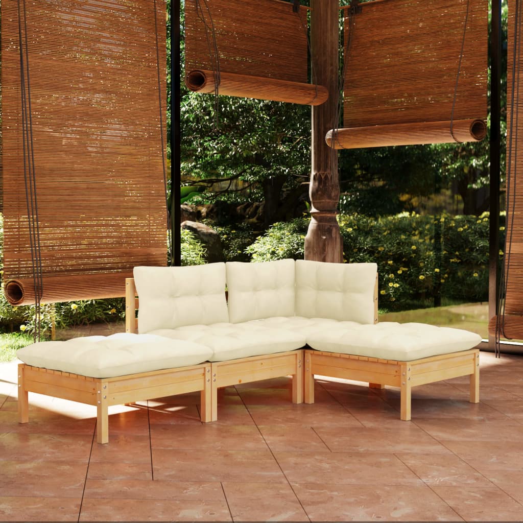 foto del prodotto set divani da giardino 4 pz con cuscini crema massello di pino cod mxl 39726