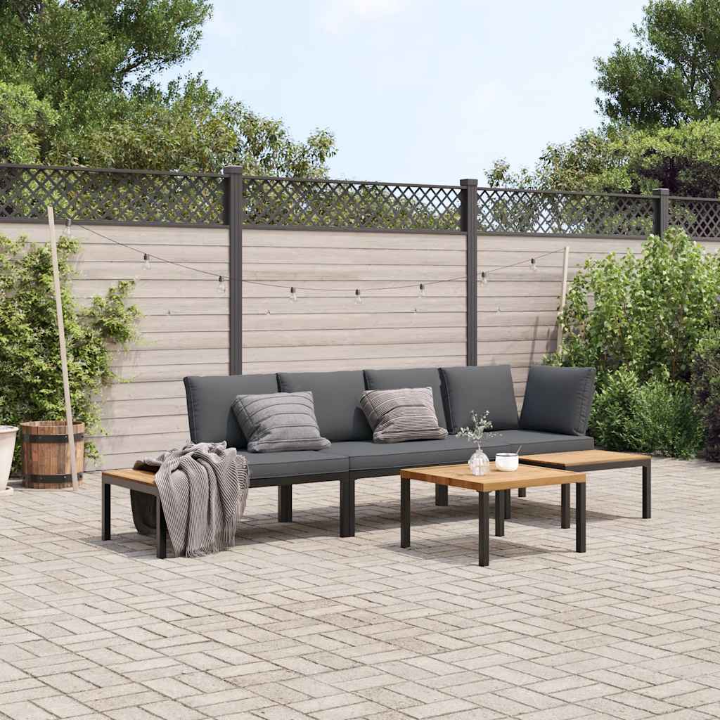 foto del prodotto set divani da giardino 4 pz con cuscini in alluminio nero