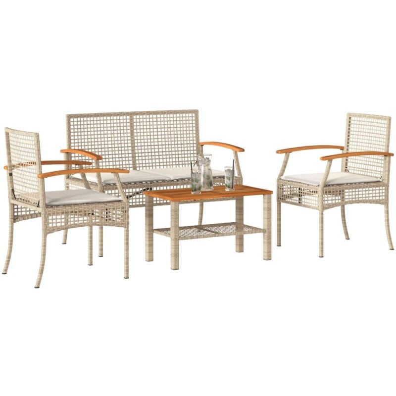 foto del prodotto set divani da giardino 4 pz con cuscini in polyrattan beige