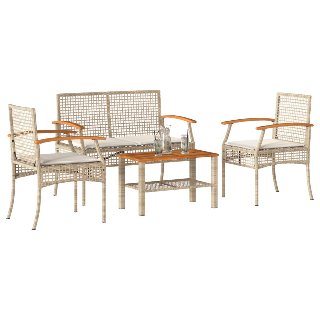 foto del prodotto set divani da giardino 4 pz con cuscini in polyrattan beigecod mxl 114422