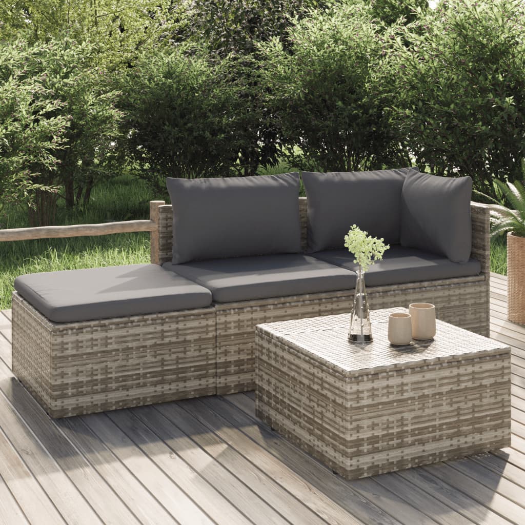 foto del prodotto set divani da giardino 4 pz con cuscini in polyrattan grigio
