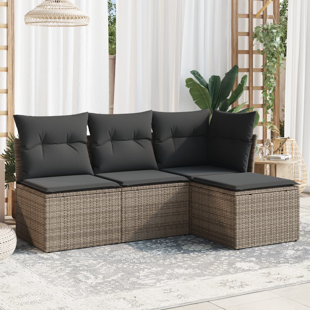foto del prodotto set divani da giardino 4 pz con cuscini in polyrattan grigio