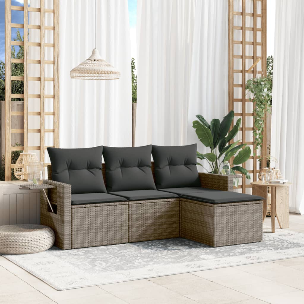 foto del prodotto set divani da giardino 4 pz con cuscini in polyrattan grigio