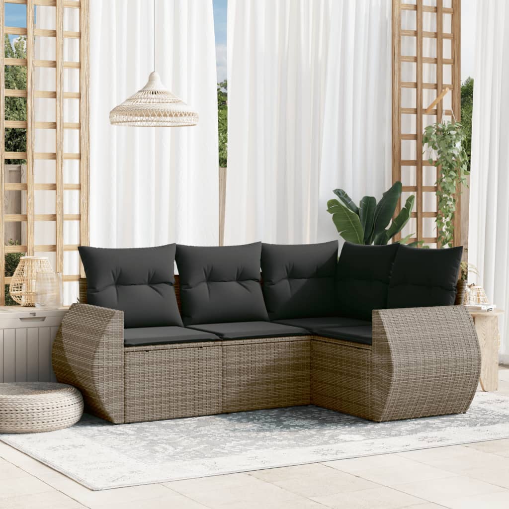 foto del prodotto set divani da giardino 4 pz con cuscini in polyrattan grigio