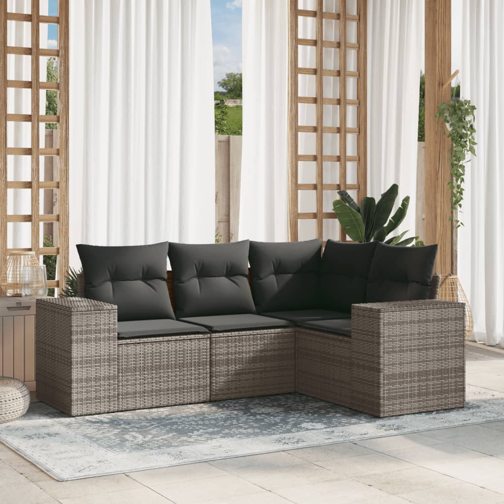 foto del prodotto set divani da giardino 4 pz con cuscini in polyrattan grigio