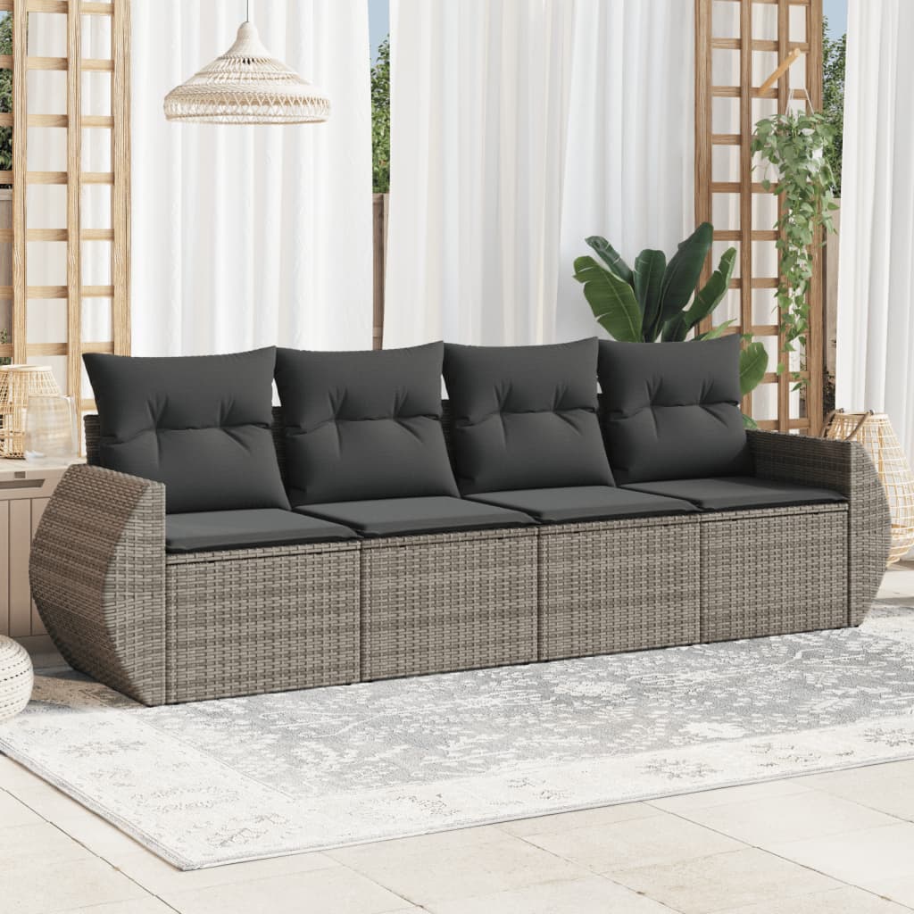 foto del prodotto set divani da giardino 4 pz con cuscini in polyrattan grigio