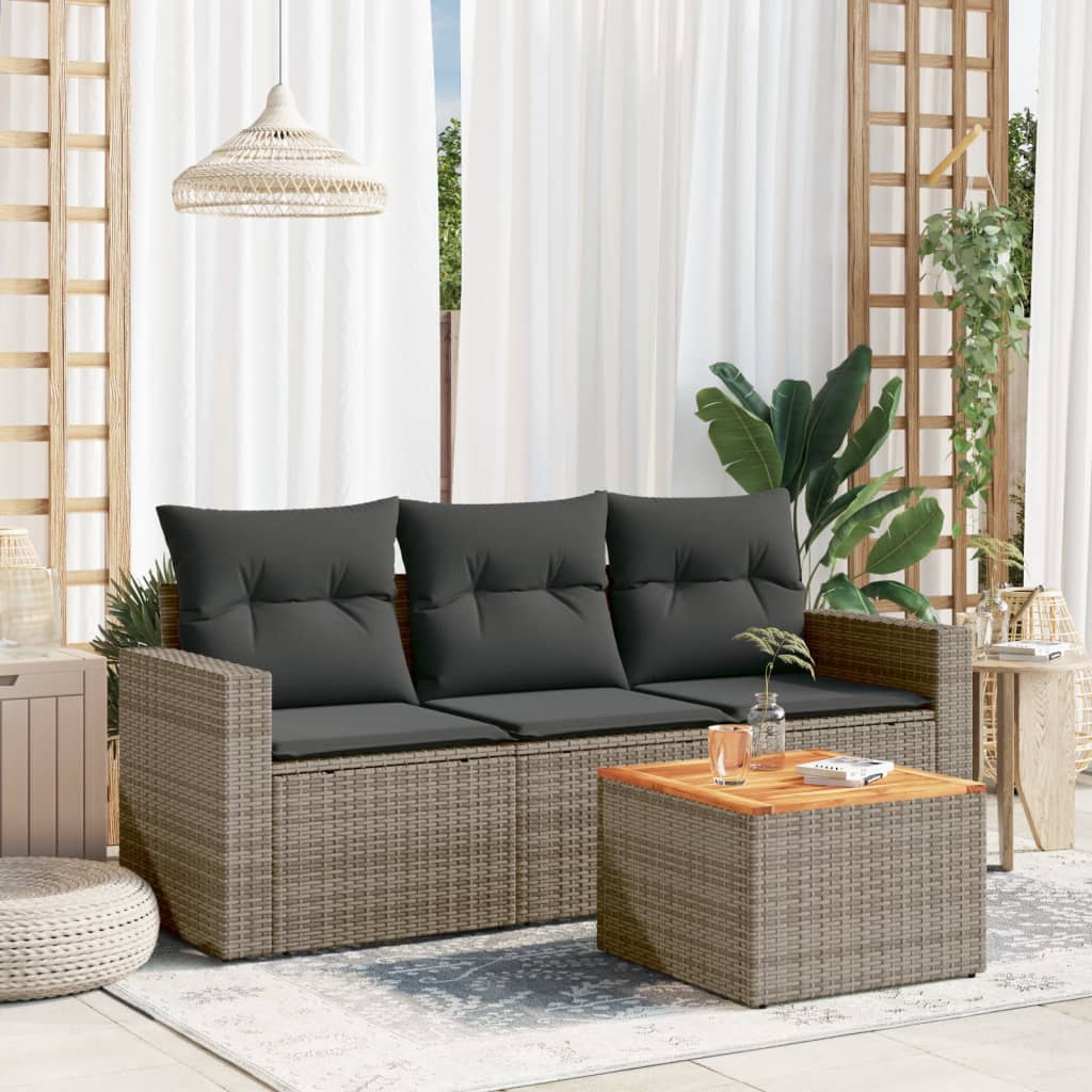 foto del prodotto set divani da giardino 4 pz con cuscini in polyrattan grigio