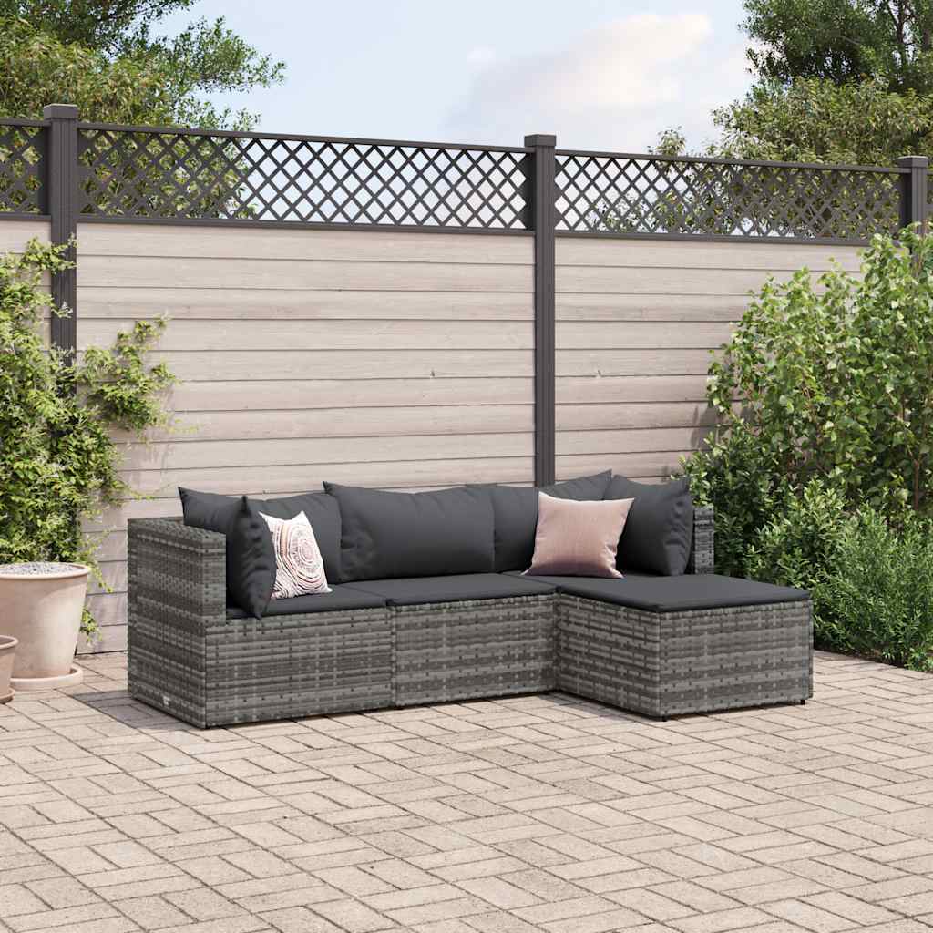 foto del prodotto set divani da giardino 4 pz con cuscini in polyrattan grigio