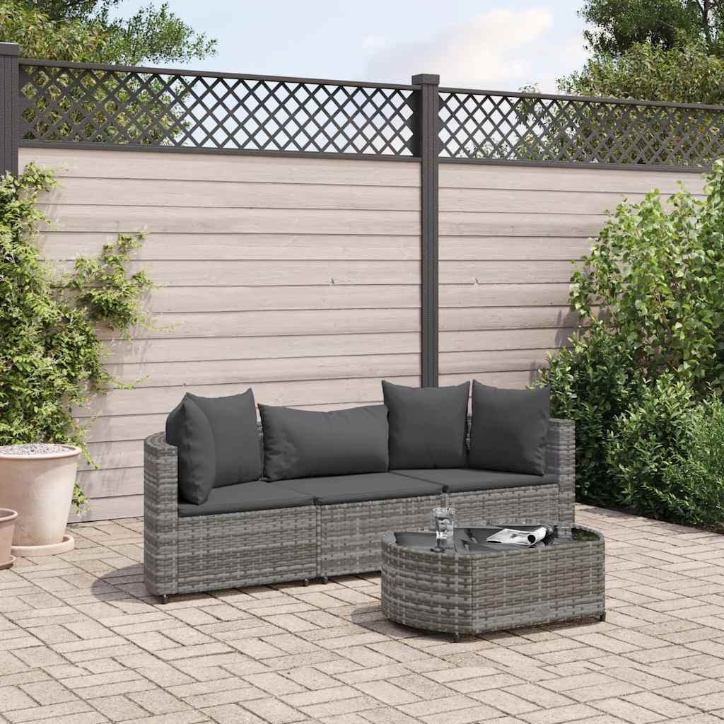 foto del prodotto set divani da giardino 4 pz con cuscini in polyrattan grigio