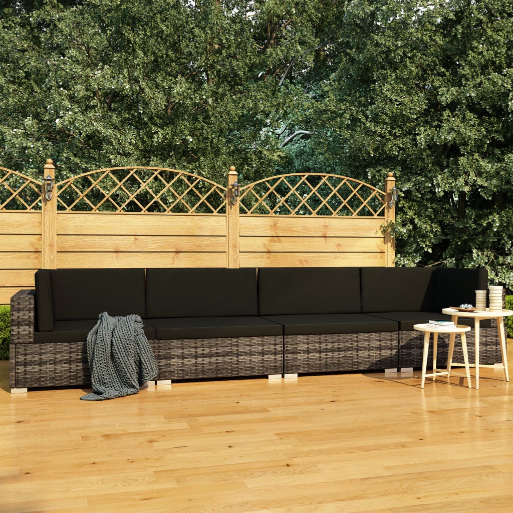 foto del prodotto set divani da giardino 4 pz con cuscini in polyrattan grigio cod mxl 30346
