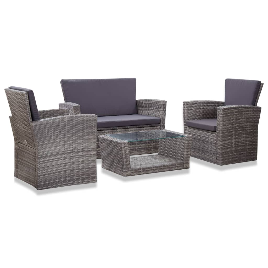 foto del prodotto set divani da giardino 4 pz con cuscini in polyrattan grigio cod mxl 35278
