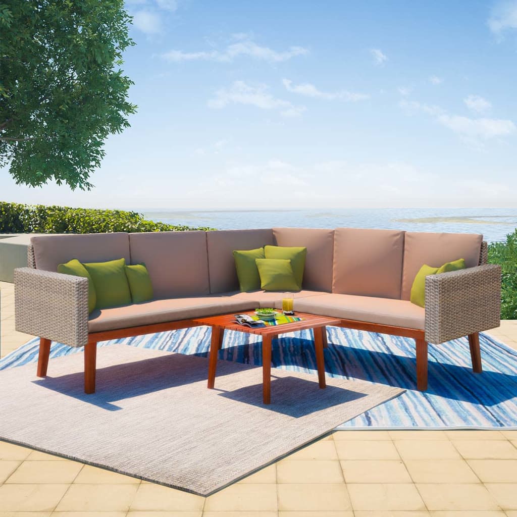 foto del prodotto set divani da giardino 4 pz con cuscini in polyrattan grigio cod mxl 36921
