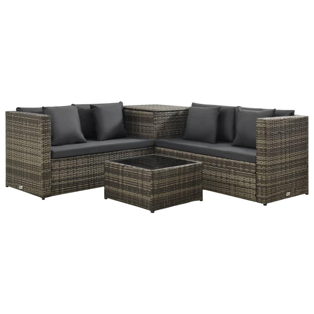 foto del prodotto set divani da giardino 4 pz con cuscini in polyrattan grigio cod mxl 37772