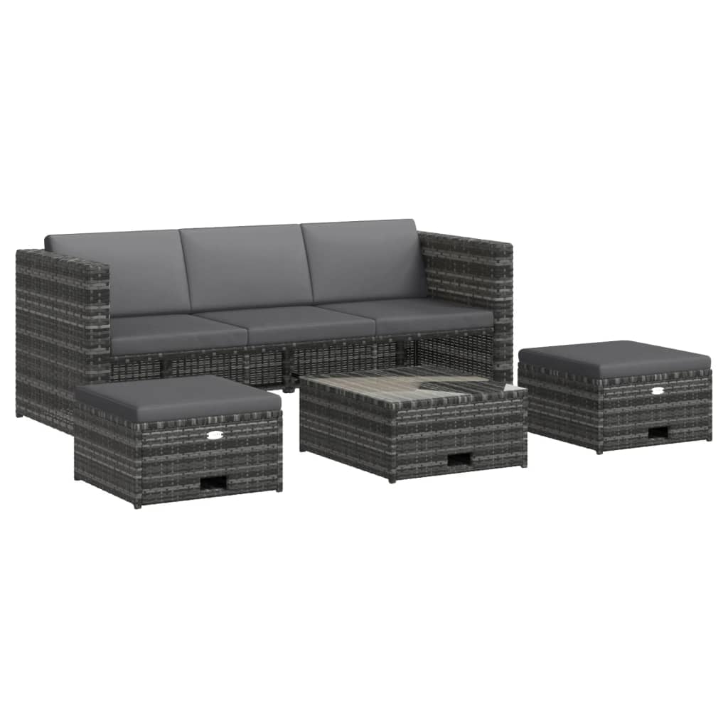 foto del prodotto set divani da giardino 4 pz con cuscini in polyrattan grigio cod mxl 41257