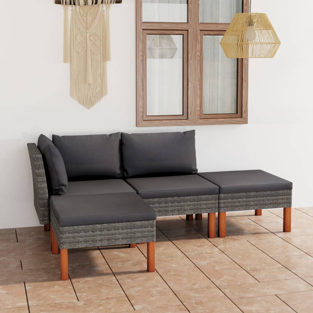 foto del prodotto set divani da giardino 4 pz con cuscini in polyrattan grigio cod mxl 43451
