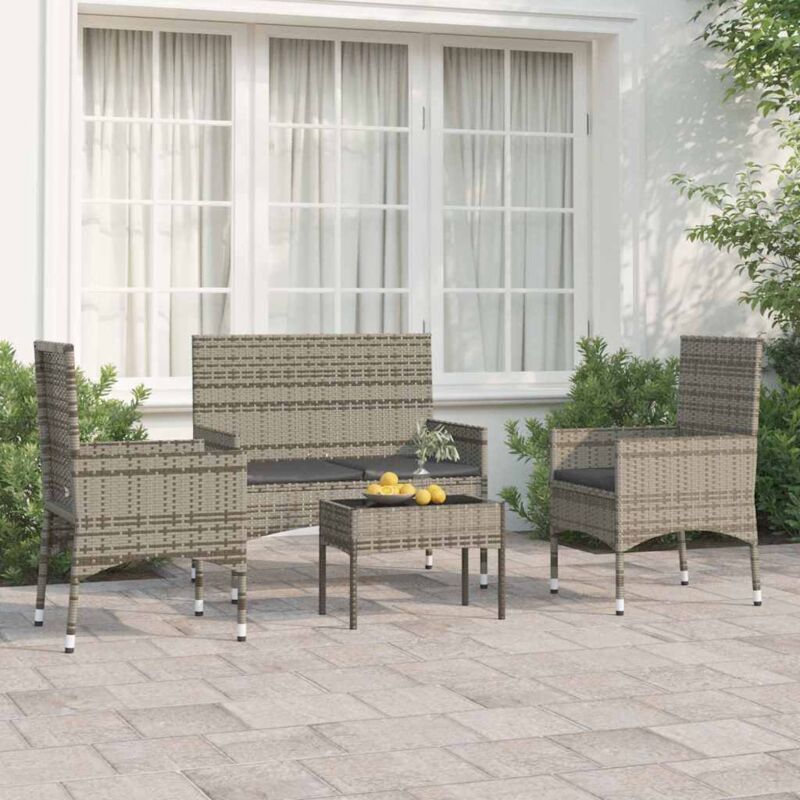 foto del prodotto set divani da giardino 4 pz con cuscini in polyrattan grigio vidaxl 161464