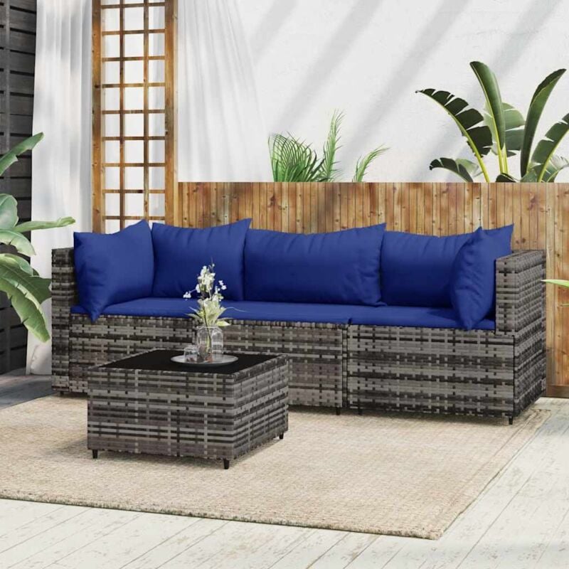 foto del prodotto set divani da giardino 4 pz con cuscini in polyrattan grigio vidaxl 278763