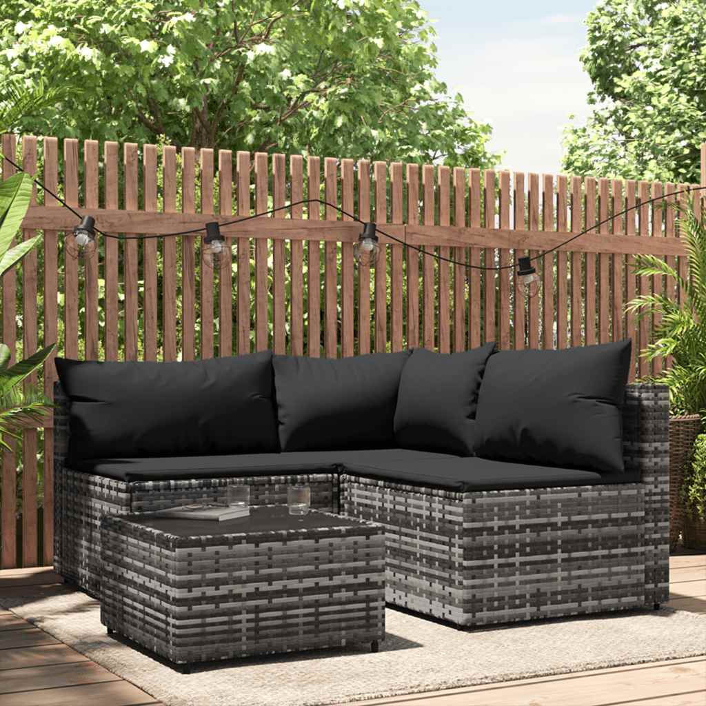 foto del prodotto set divani da giardino 4 pz con cuscini in polyrattan grigiocod mxl 106087