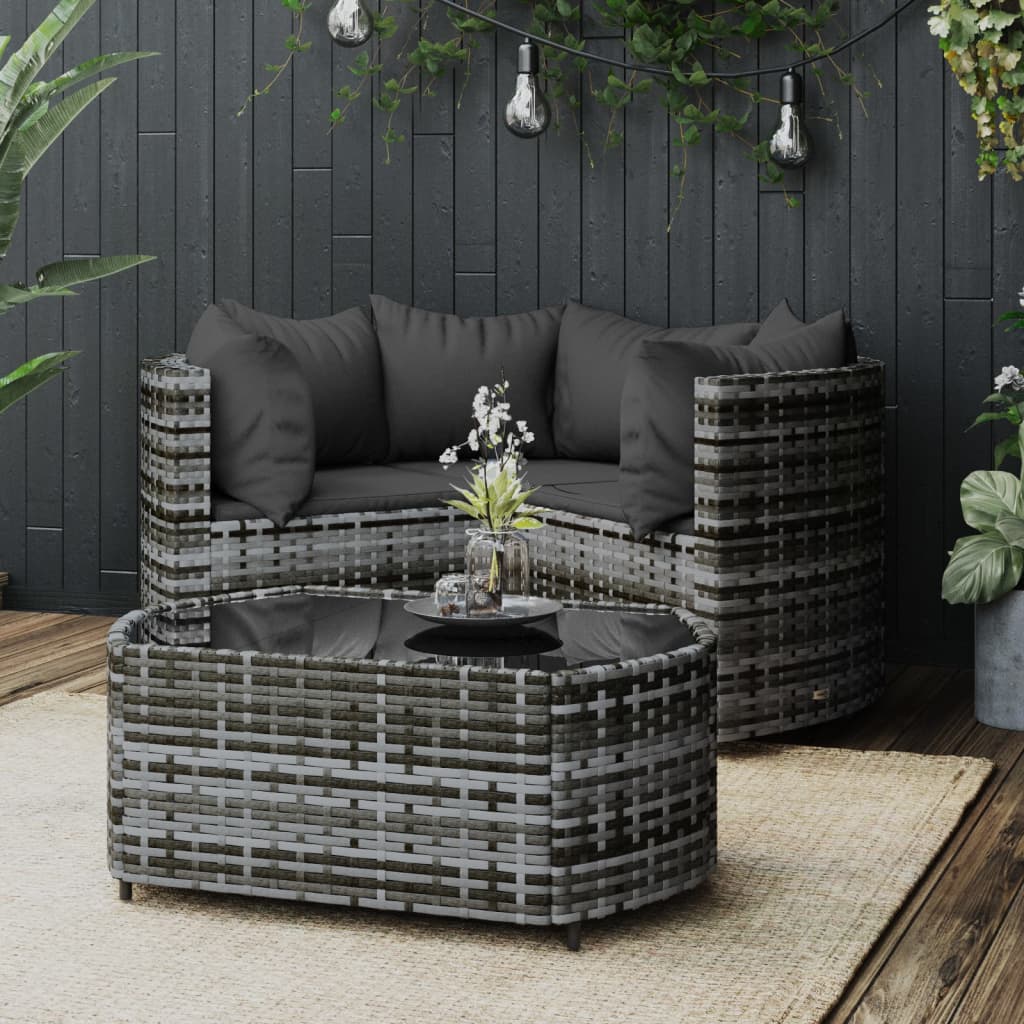 foto del prodotto set divani da giardino 4 pz con cuscini in polyrattan grigiocod mxl 130077