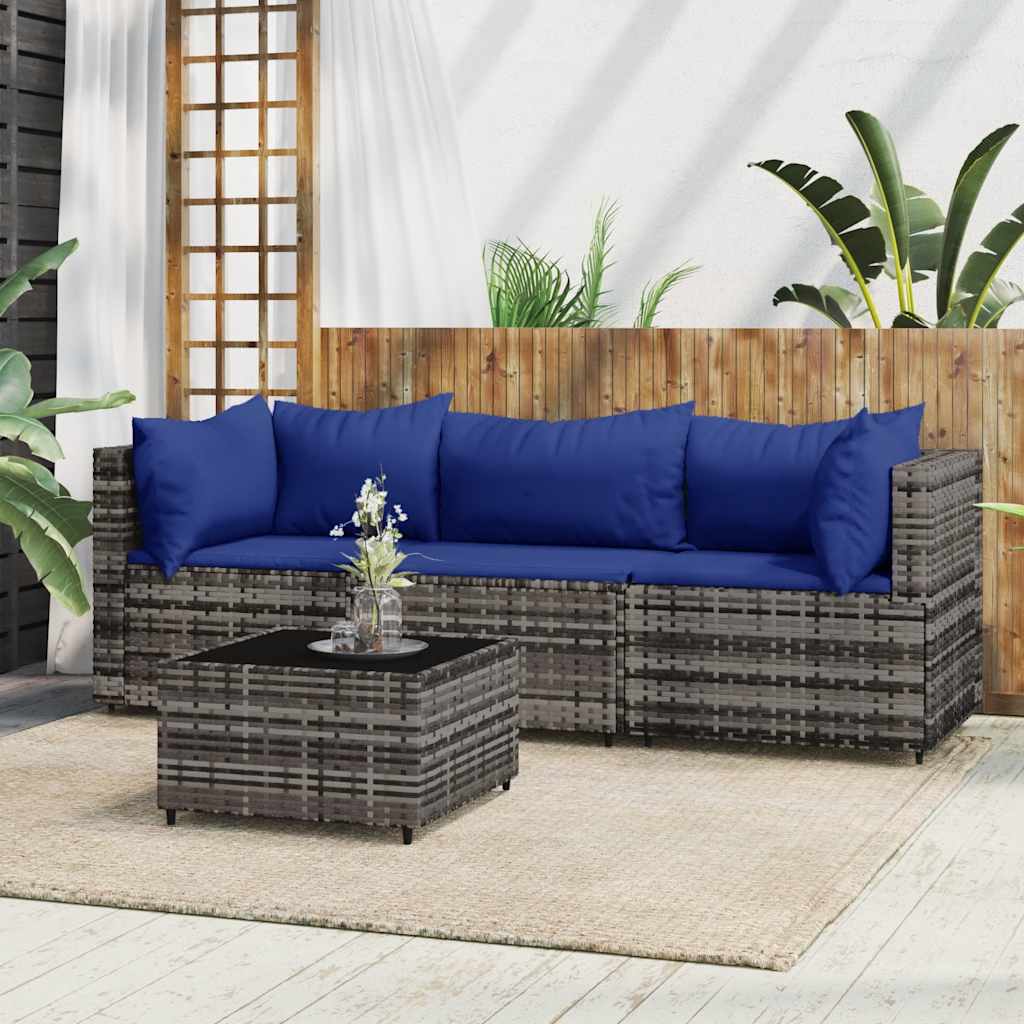 foto del prodotto set divani da giardino 4 pz con cuscini in polyrattan grigiocod mxl 130078