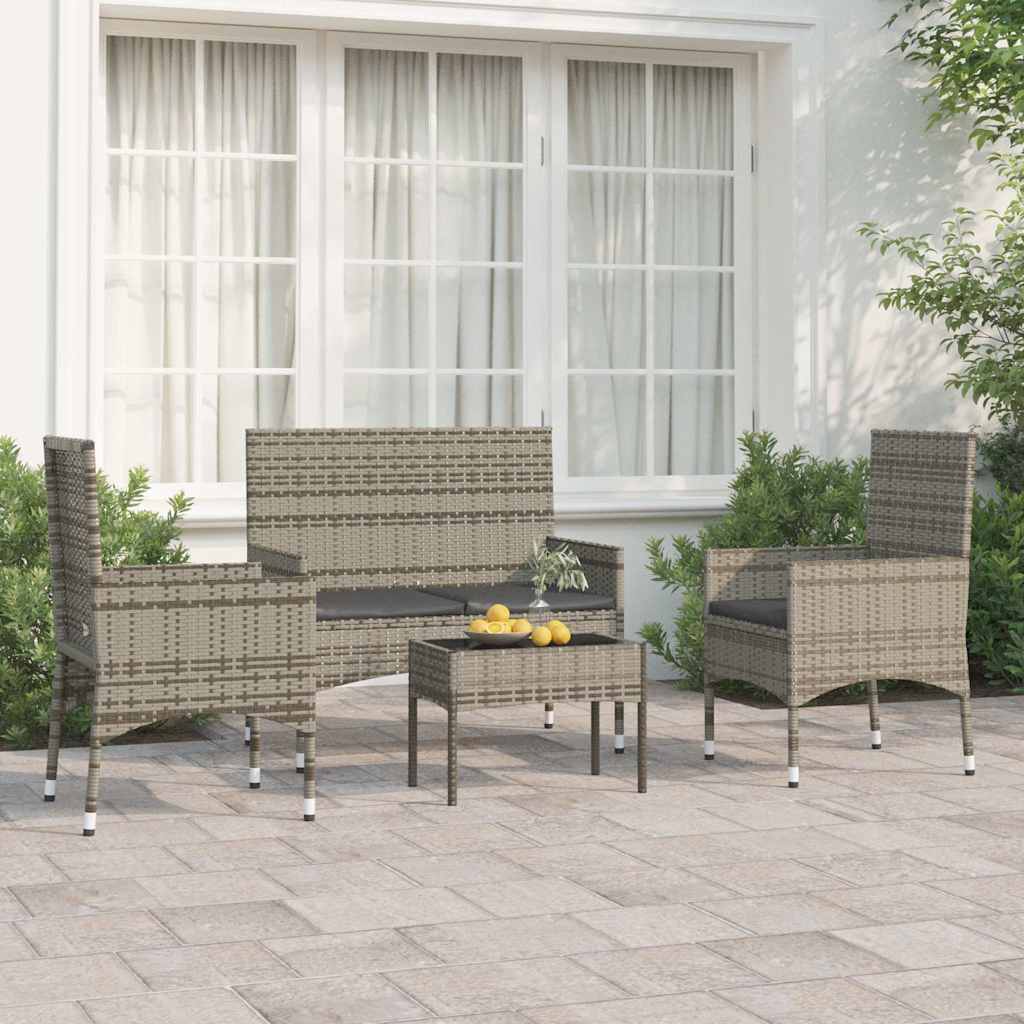 foto del prodotto set divani da giardino 4 pz con cuscini in polyrattan grigiocod mxl 71426