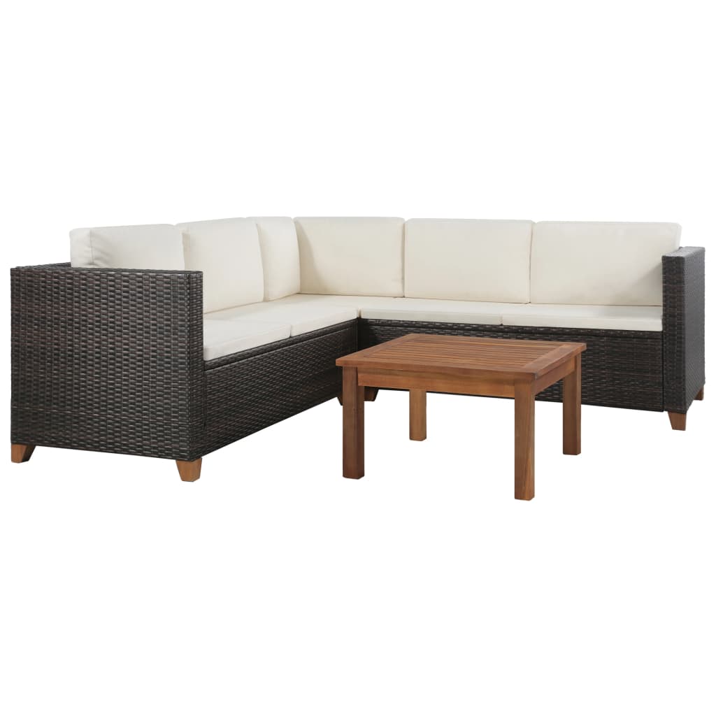 foto del prodotto set divani da giardino 4 pz con cuscini in polyrattan marrone cod mxl 33711