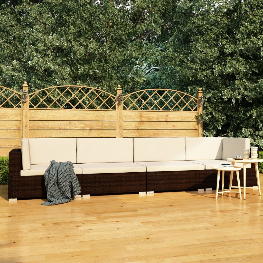 foto del prodotto set divani da giardino 4 pz con cuscini in polyrattan marrone cod mxl 34580