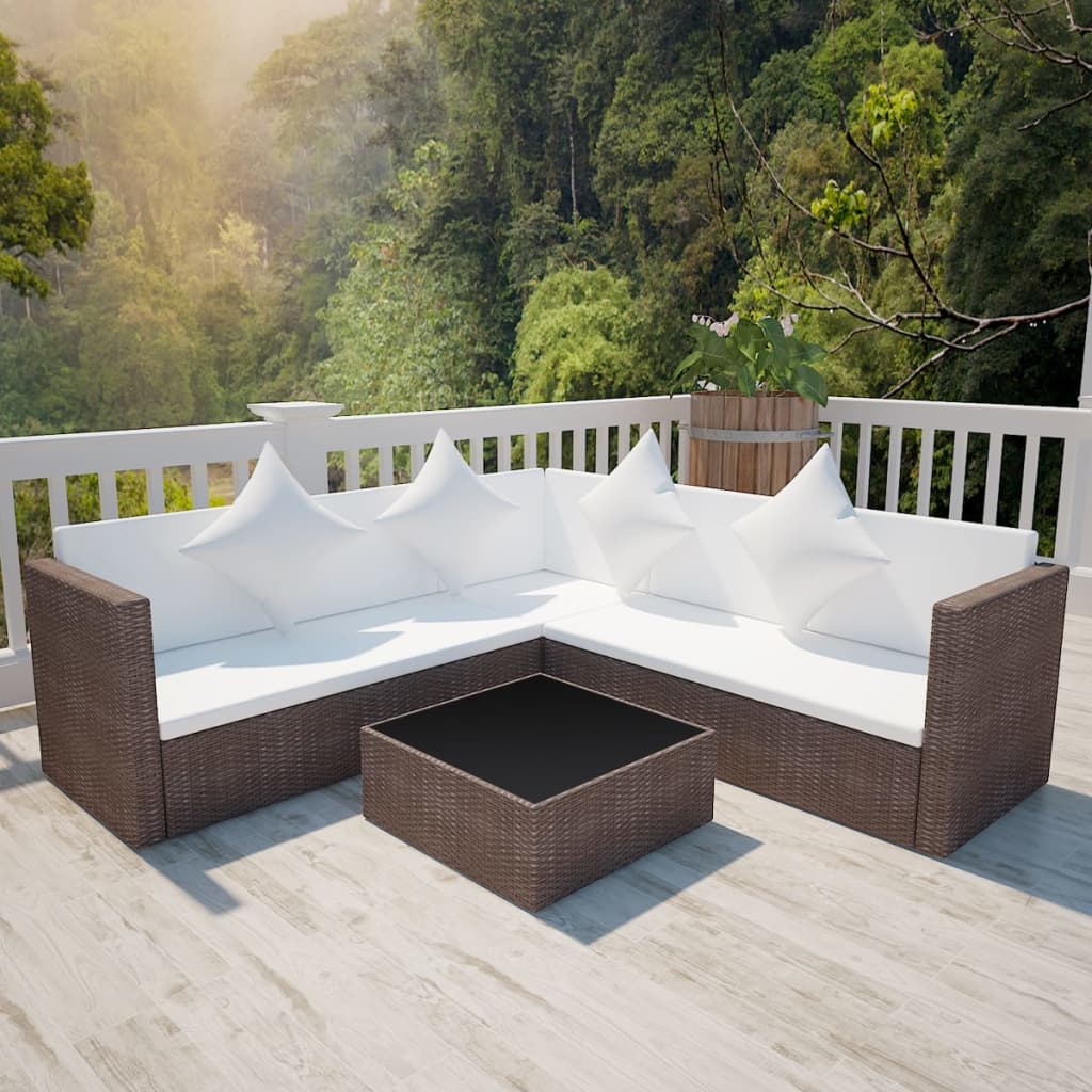 foto del prodotto set divani da giardino 4 pz con cuscini in polyrattan marrone cod mxl 34899