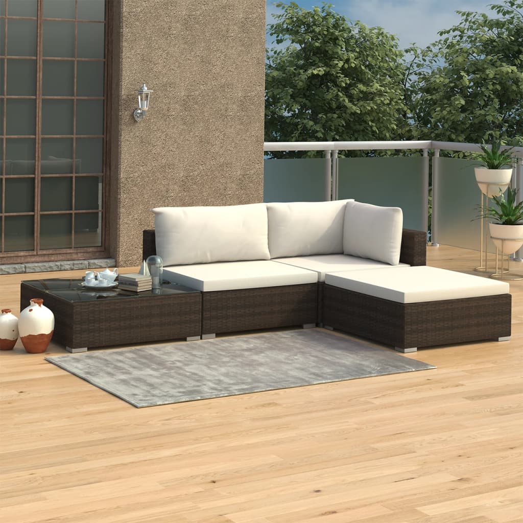 foto del prodotto set divani da giardino 4 pz con cuscini in polyrattan marrone cod mxl 35054
