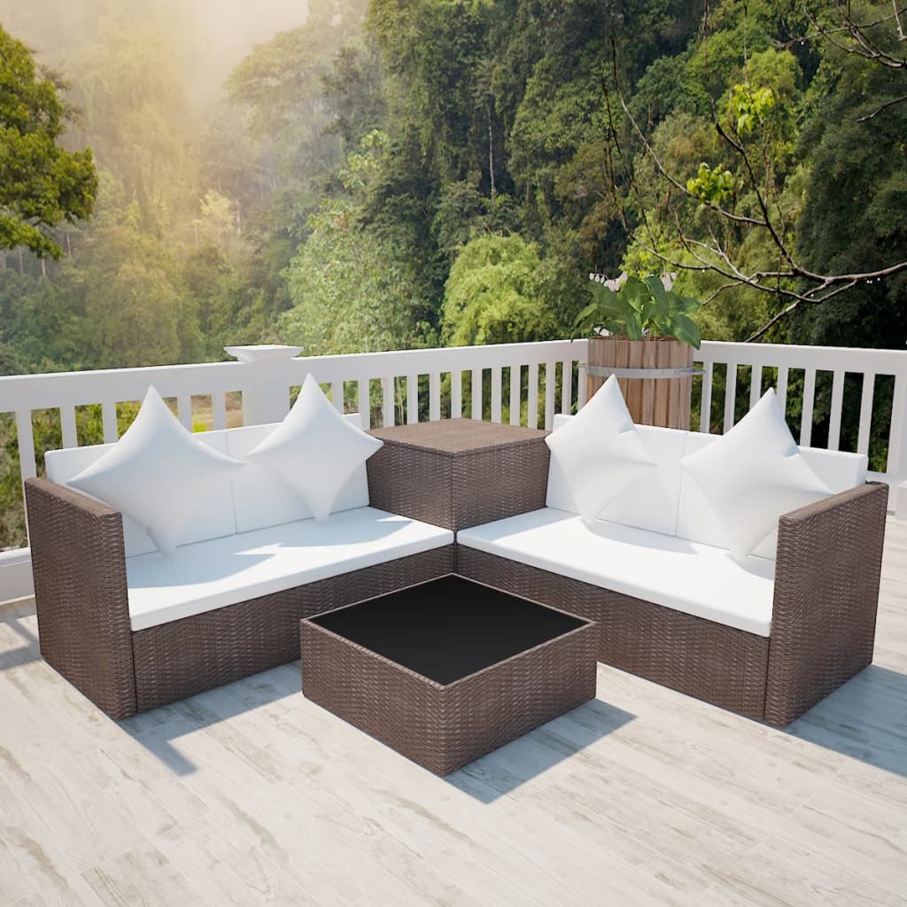 foto del prodotto set divani da giardino 4 pz con cuscini in polyrattan marrone cod mxl 35280