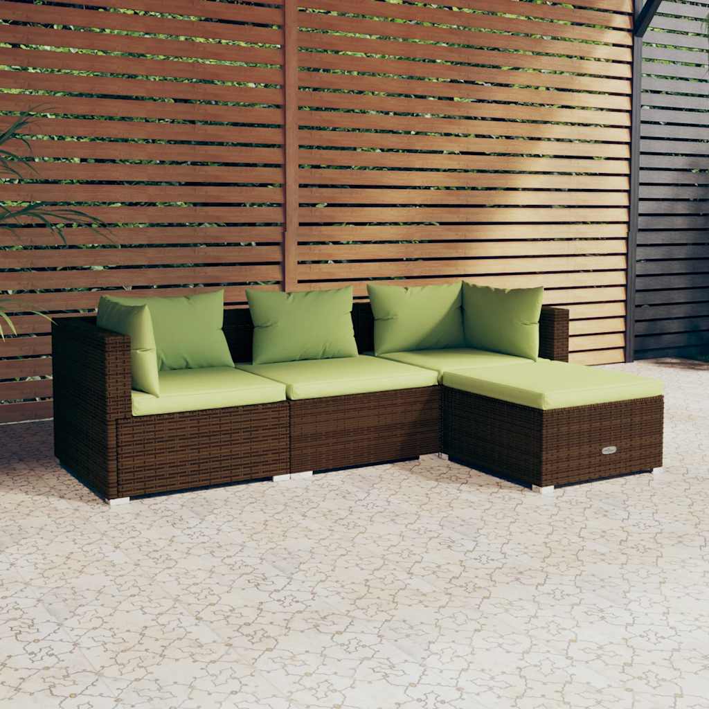 foto del prodotto set divani da giardino 4 pz con cuscini in polyrattan marrone cod mxl 38893