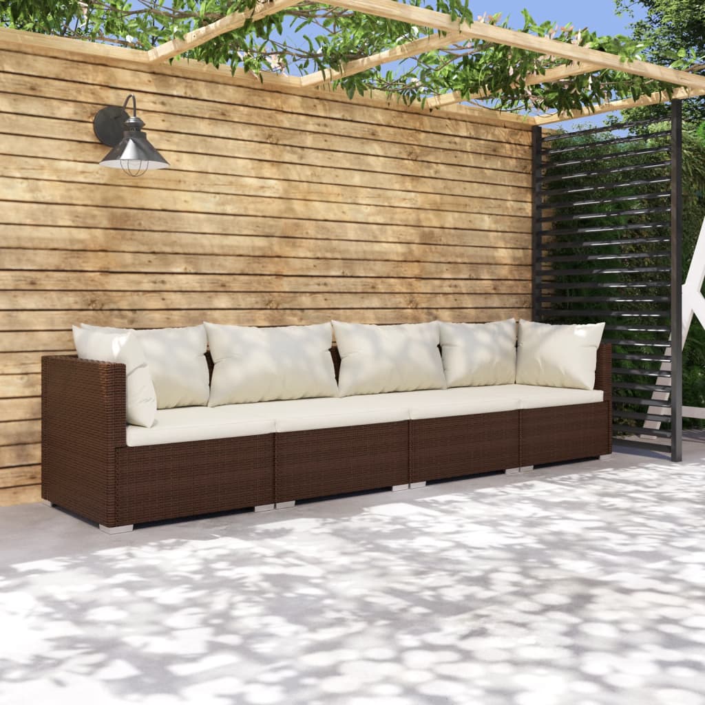 foto del prodotto set divani da giardino 4 pz con cuscini in polyrattan marrone cod mxl 40836